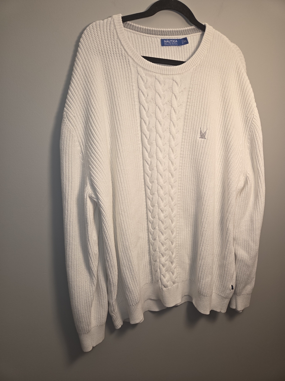 Nautica Men’s Cream Cable Knit Crewneck Sweater
